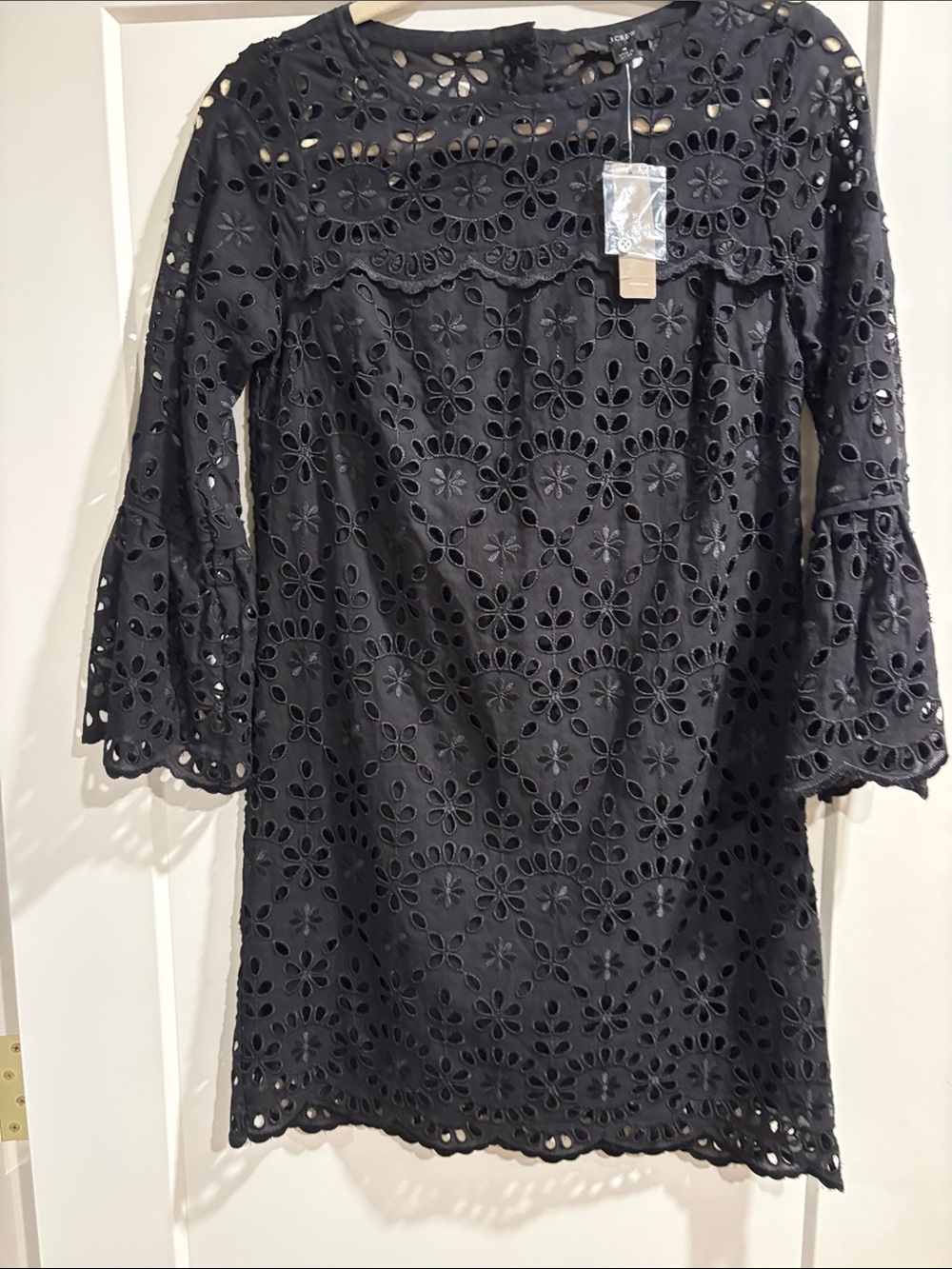 J. Crew NWT black eyelet bell sleeve dress size 4